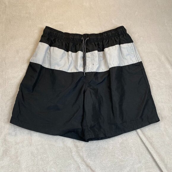 OP Mens Swim Shorts XL Black & Gray Polyester Drawstring Elastic Waist - Picture 8 of 10